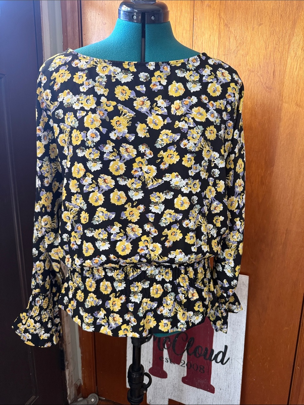 hazel Black Blouse with Yellow and White Floral Print